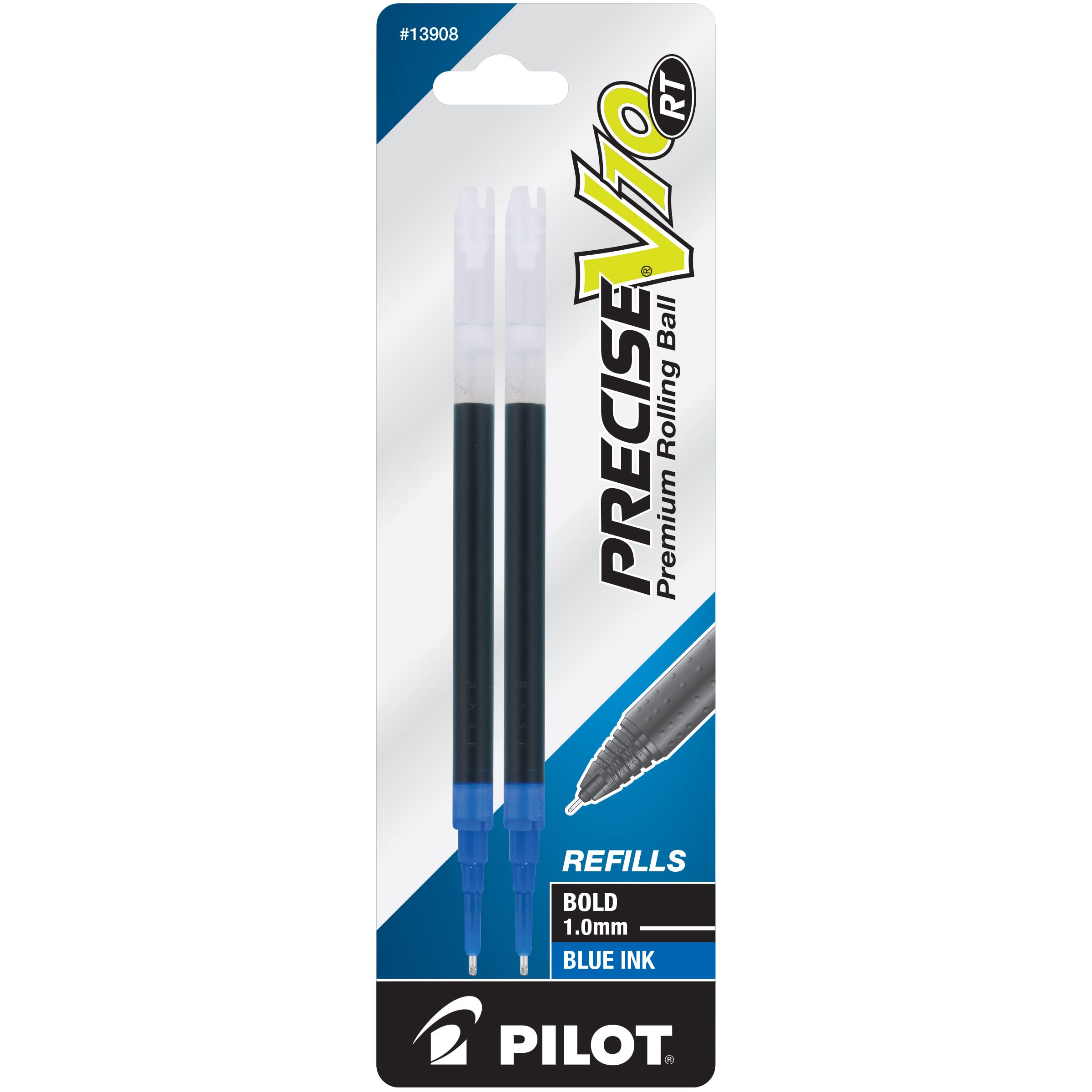 PILOT Precise V10 RT Ink Refills for Bold Pens, 1.0 mm, Blue Ink, 2-Pack (13908)