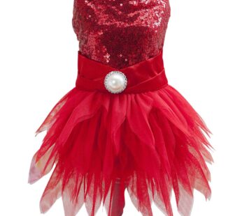 Tangpan Beam Waist Christmas Pet Costume Dog Dance Skirt Satin Camp Party Dress(Red,S)