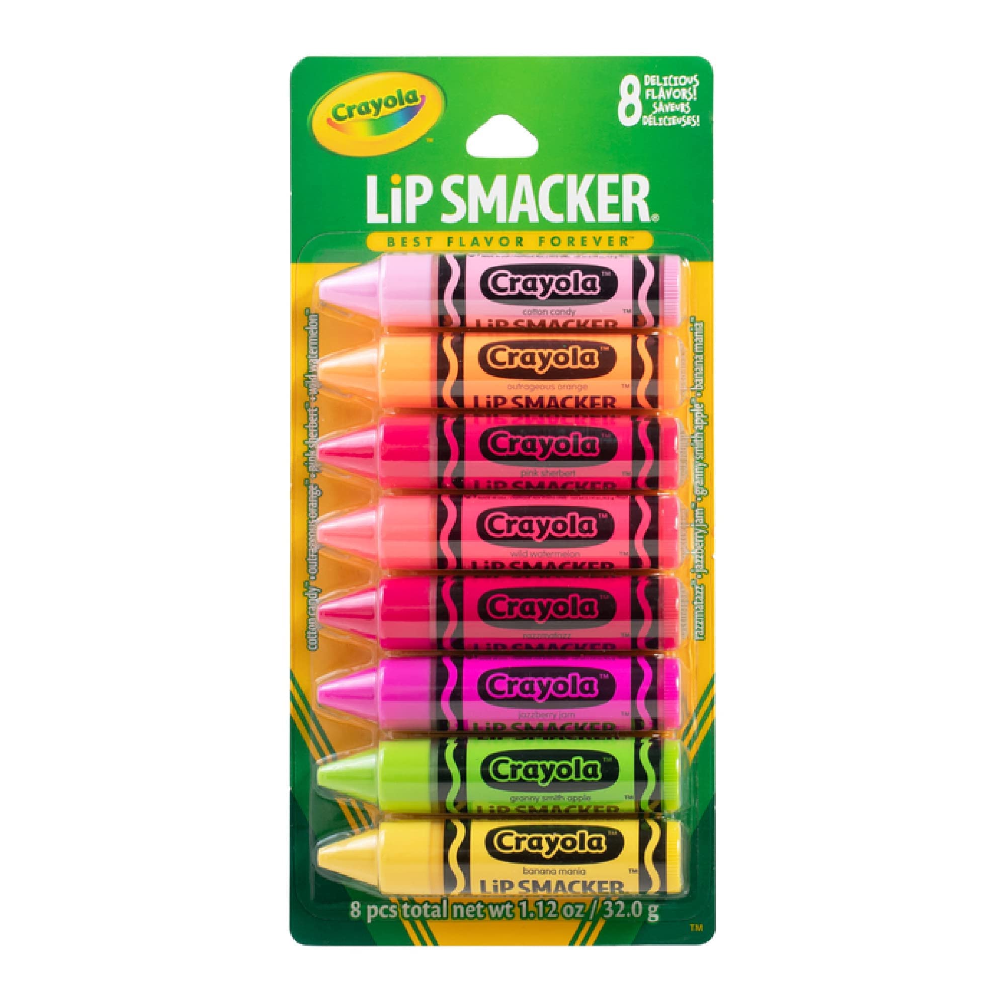 Lip Smacker Crayola Lip Balm Party Pack 8 Count, Cotton Candy, Orange, Sherbert, Watermelo