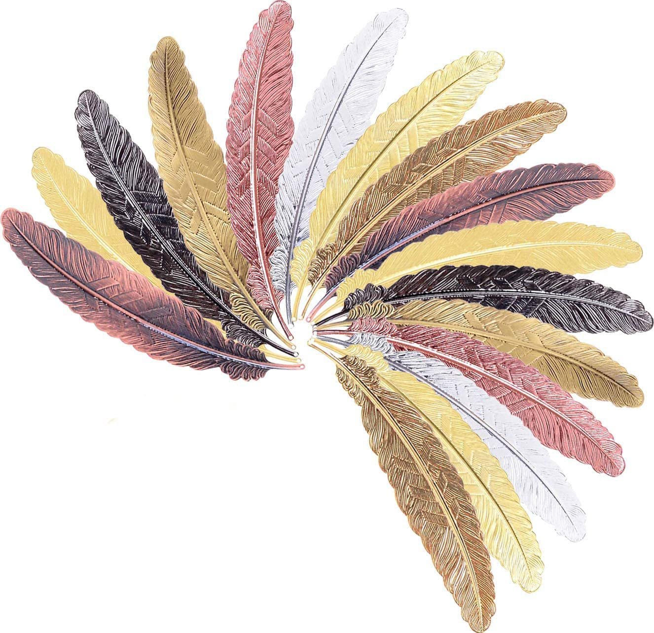 Onwon 16 Pieces Metal Feather Bookmarks Assorted Vintage Feather Shape Book Marker Feather