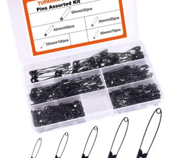 TUPARKA 5 Sizes Black Safety Pins Assorted 25-55mm Small and Large Safety Pins for Art Cra