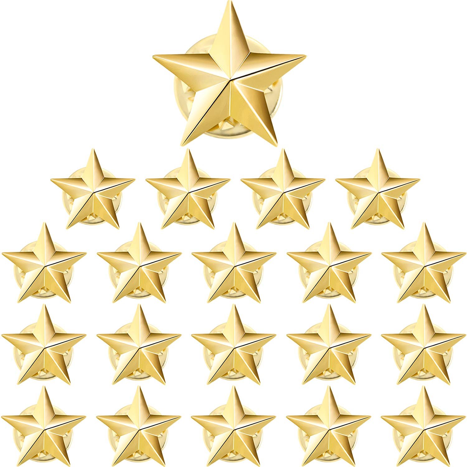 Hicarer 20 Pieces 5 Point Star Badge Gold Lapel Pin for 4th of July Memorial Day Veterans