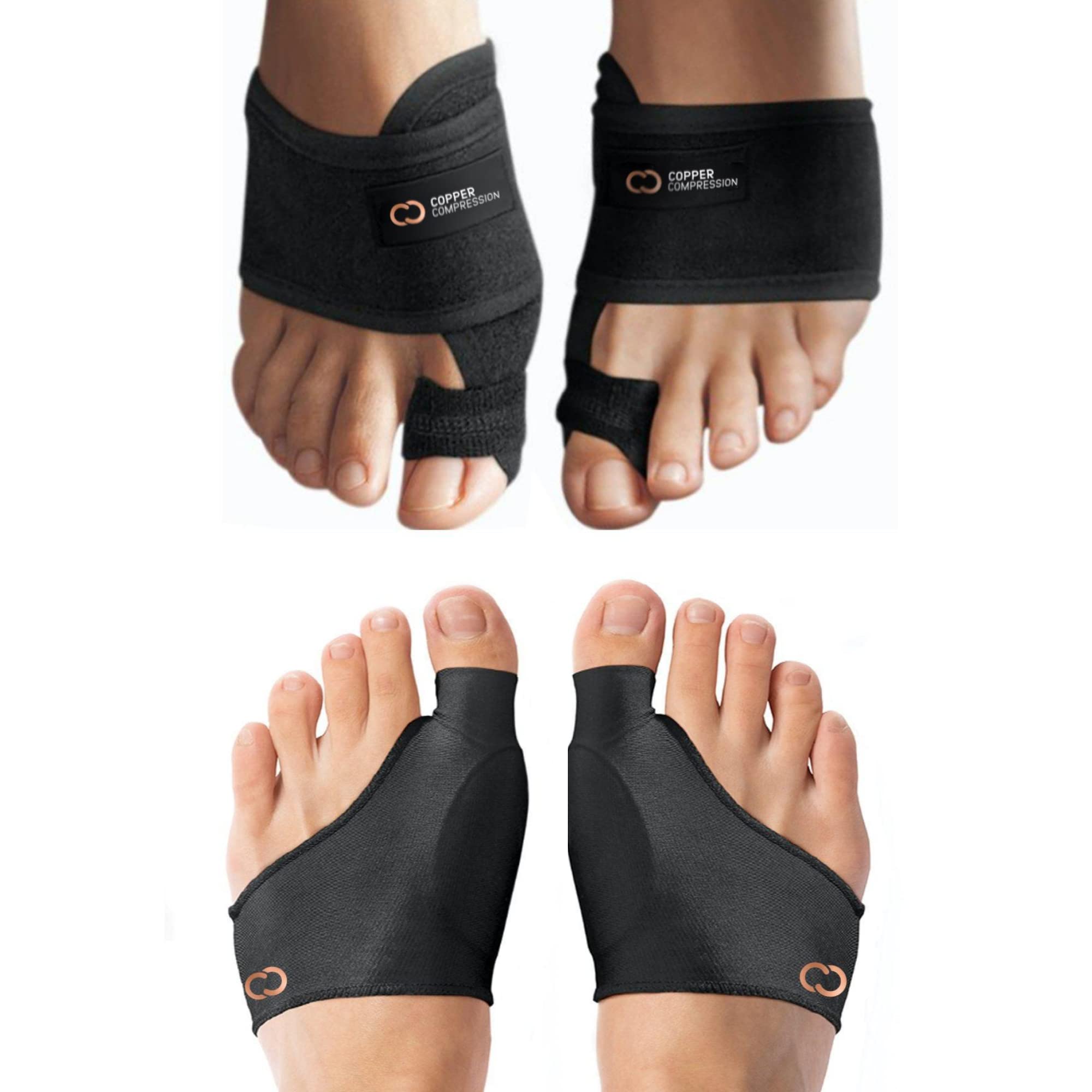 Copper Compression Bunion Relief Kit - Includes 1 Pair Each of Bunion Corrector Cushion Sl