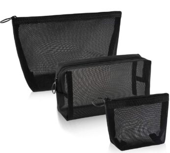 3 Pieces Mesh Cosmetic Bag, Makeup Bags, Zipper Pouch for Offices Travel Accessories, 3 Si