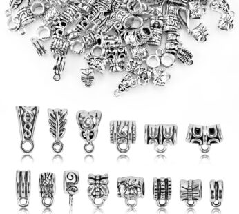 JIALEEY 125 Piece Mixed Antique Tibetan Silver Bail Tube Beads, Bail beads, Spacer Bead, B