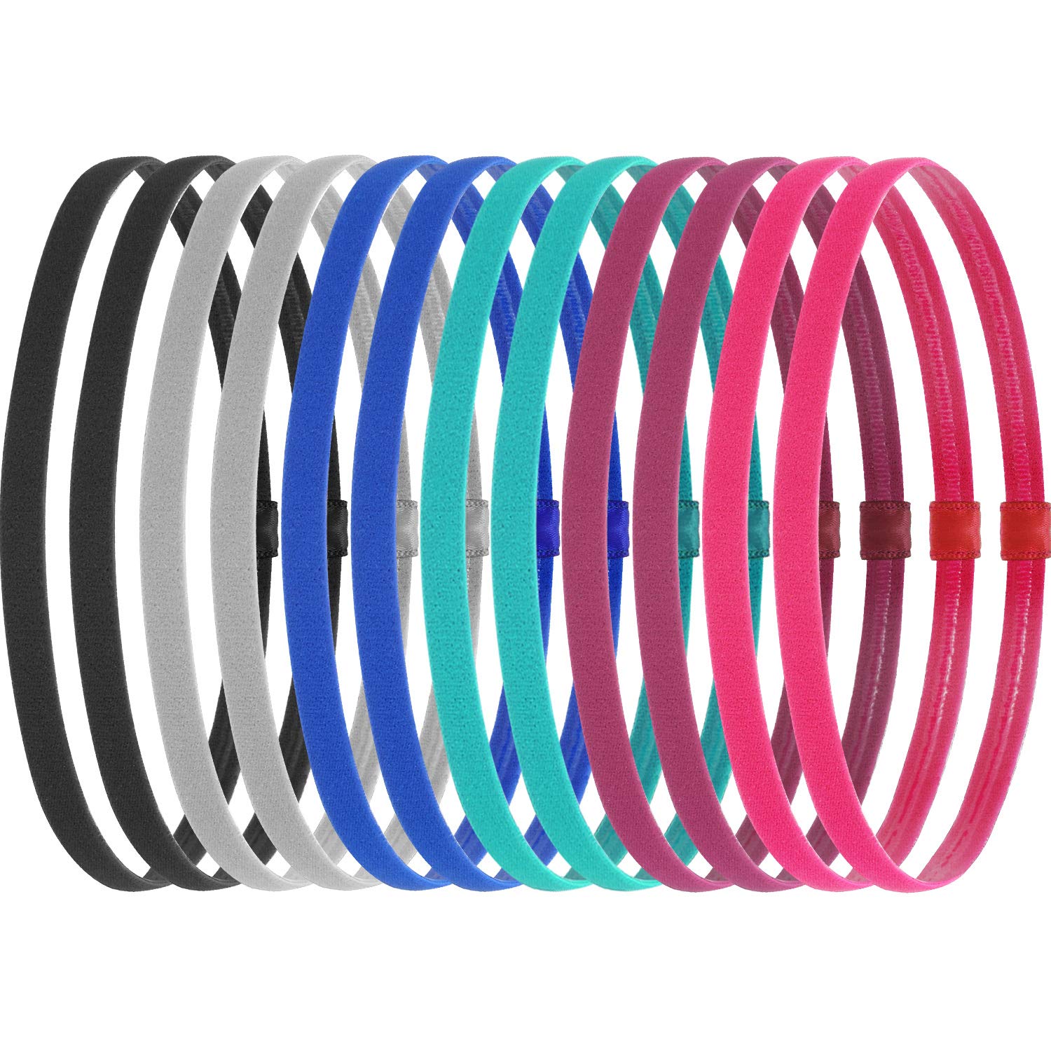 WILLBOND 12 Pieces Thin Non-Slip Elastic Sport Headbands, Hair Bands with Non Slip Silicon