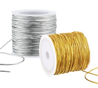 2 Rolls Metallic Elastic Cords Stretch Cord Ribbon Metallic Tinsel Cord Rope for Craft Mak