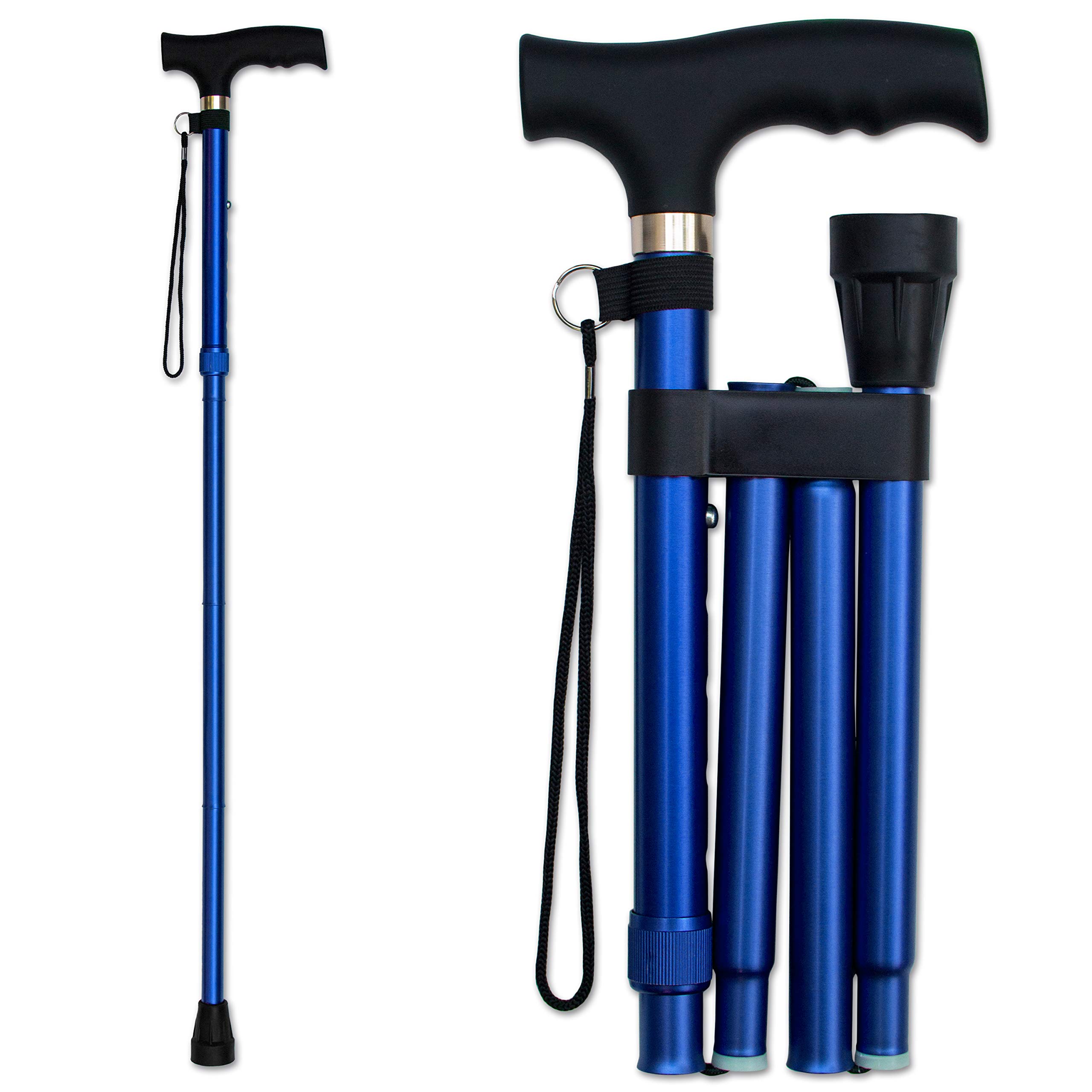 RMS Folding Cane - Foldable, Adjustable, Lightweight Aluminum Offset Walking Cane - Collap