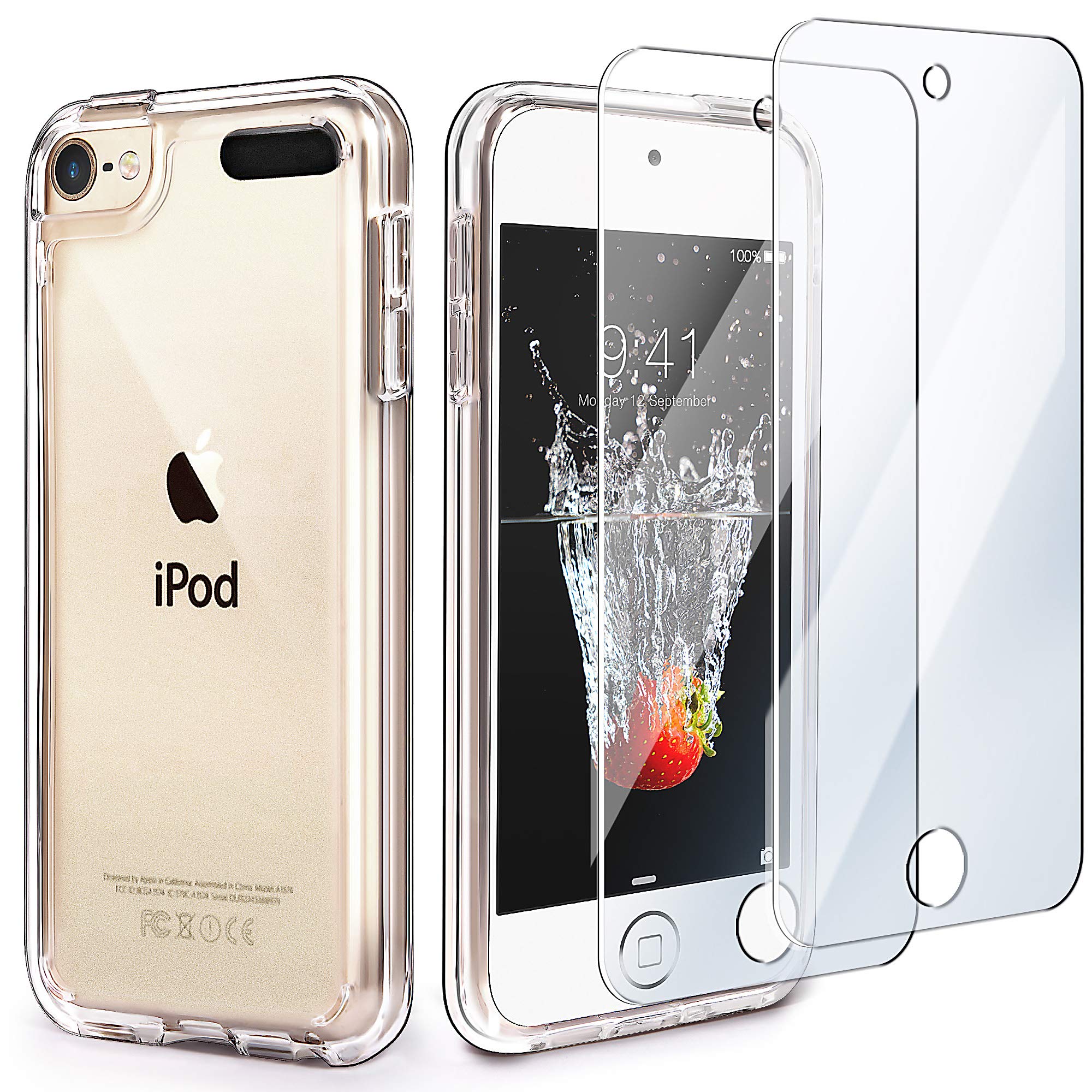 IDWELL iPod Touch 7 Case Clear, Touch 6 Touch 5 Case with 2 Screen Protectors, Clear Slim