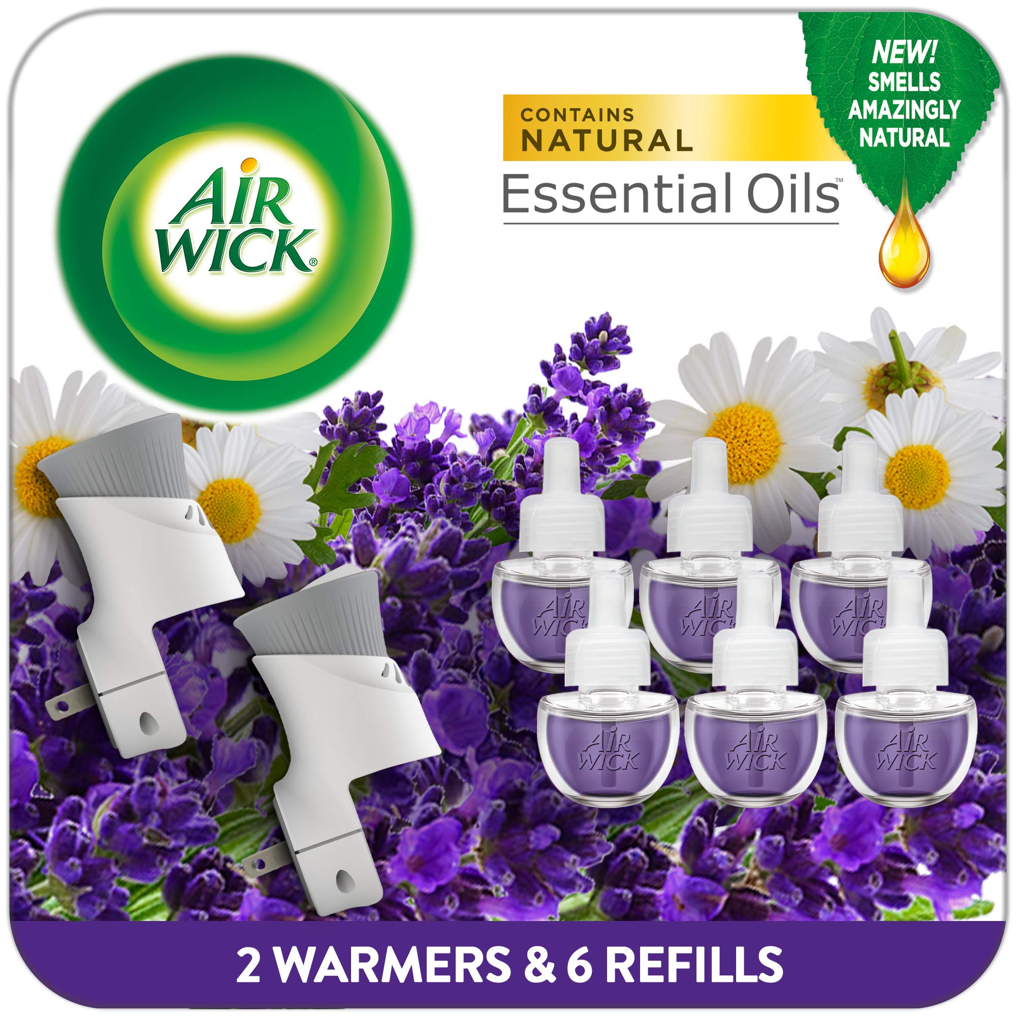 Air Wick plug in Scented Oil Starter Kit, 2 Warmers + 6 Refills, Lavender & Chamomile, Eco