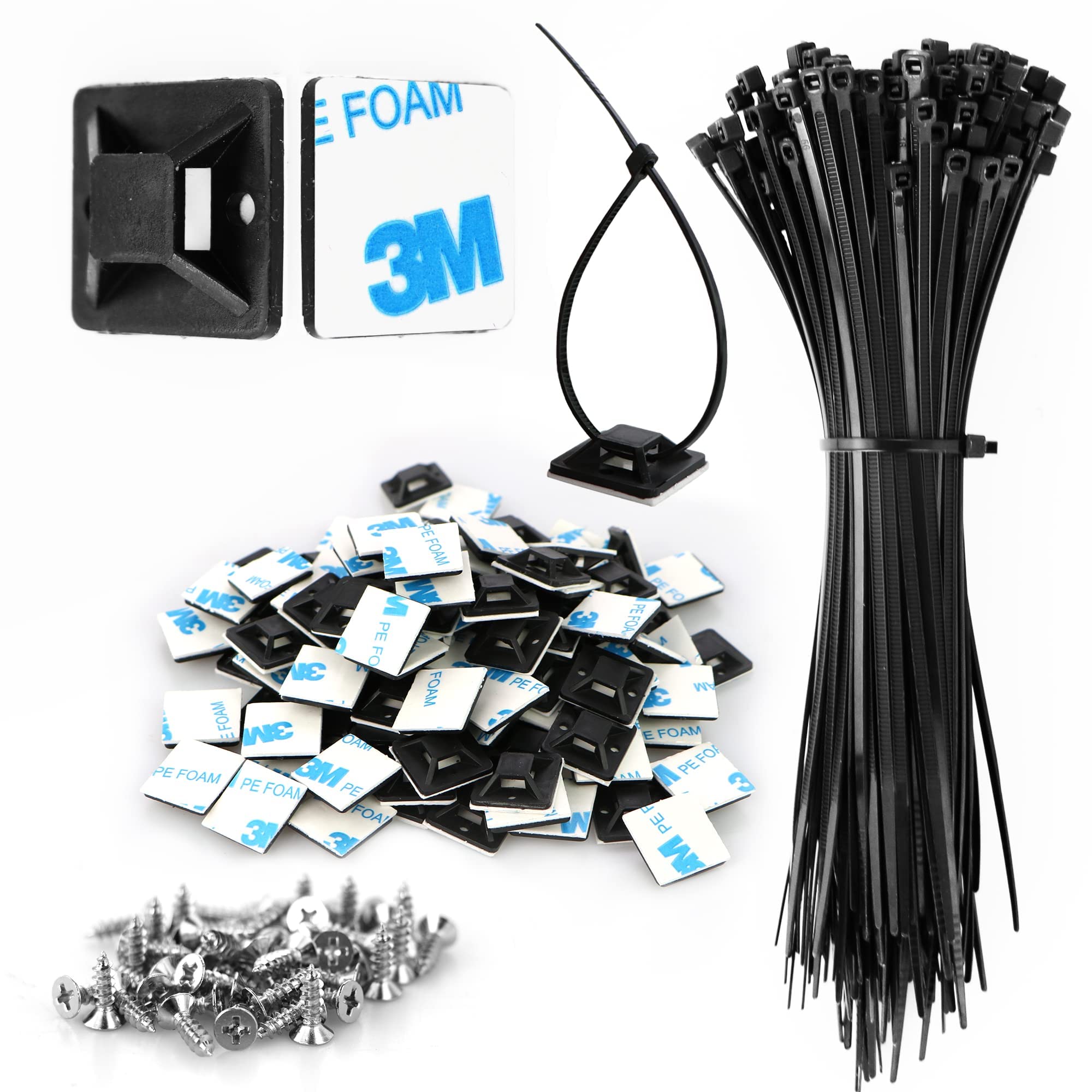 Zip Tie Mount 3/4" Black Small Wire Tie Adhesive Mounting,100 Pcs for Wire Clips Cable Man