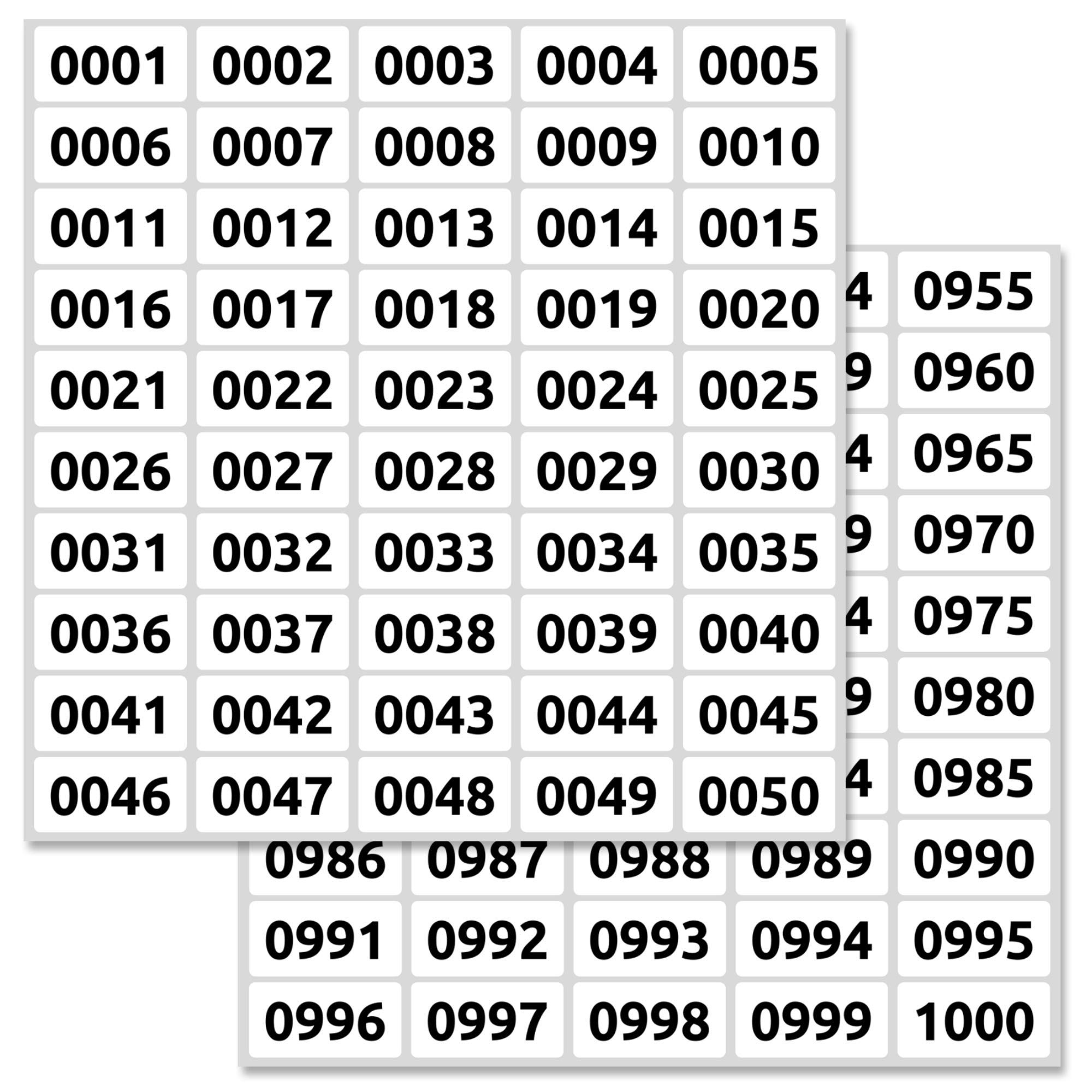 1-1000 Consecutive Number Inventory Labels Stickers Sheets, 1.5" x 0.75"