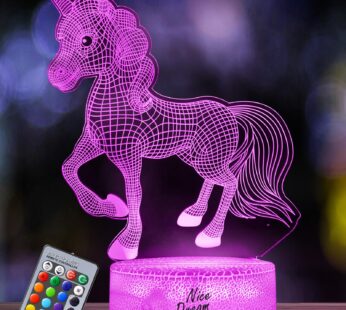 Nice Dream Unicorn Nights Light for Kids, 3D Illusion Unicorn Night Lamp, 16 Colors Change