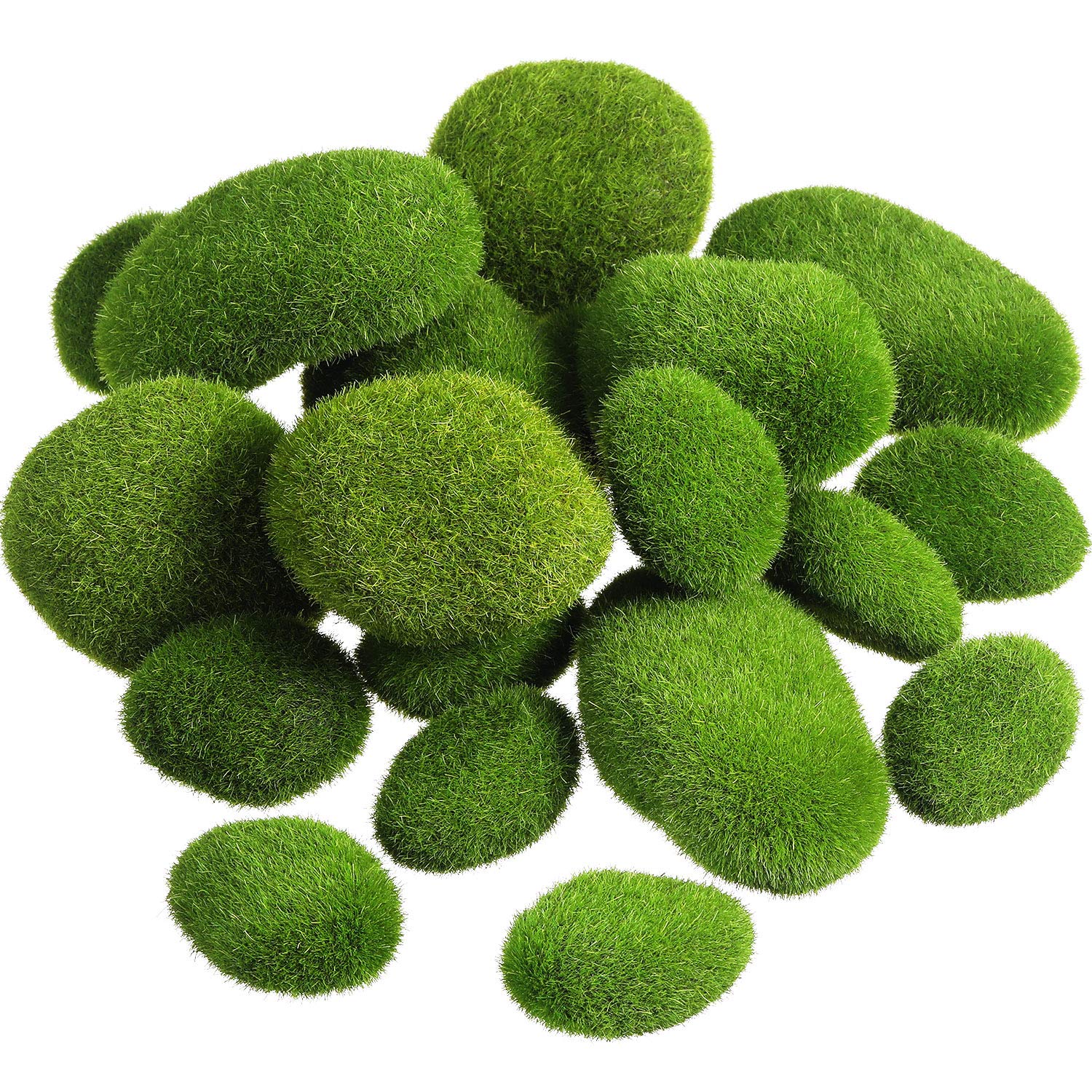 TecUnite 20 Pieces Artificial Moss Rocks Decorative Faux Green Moss Covered Stones (3 Size