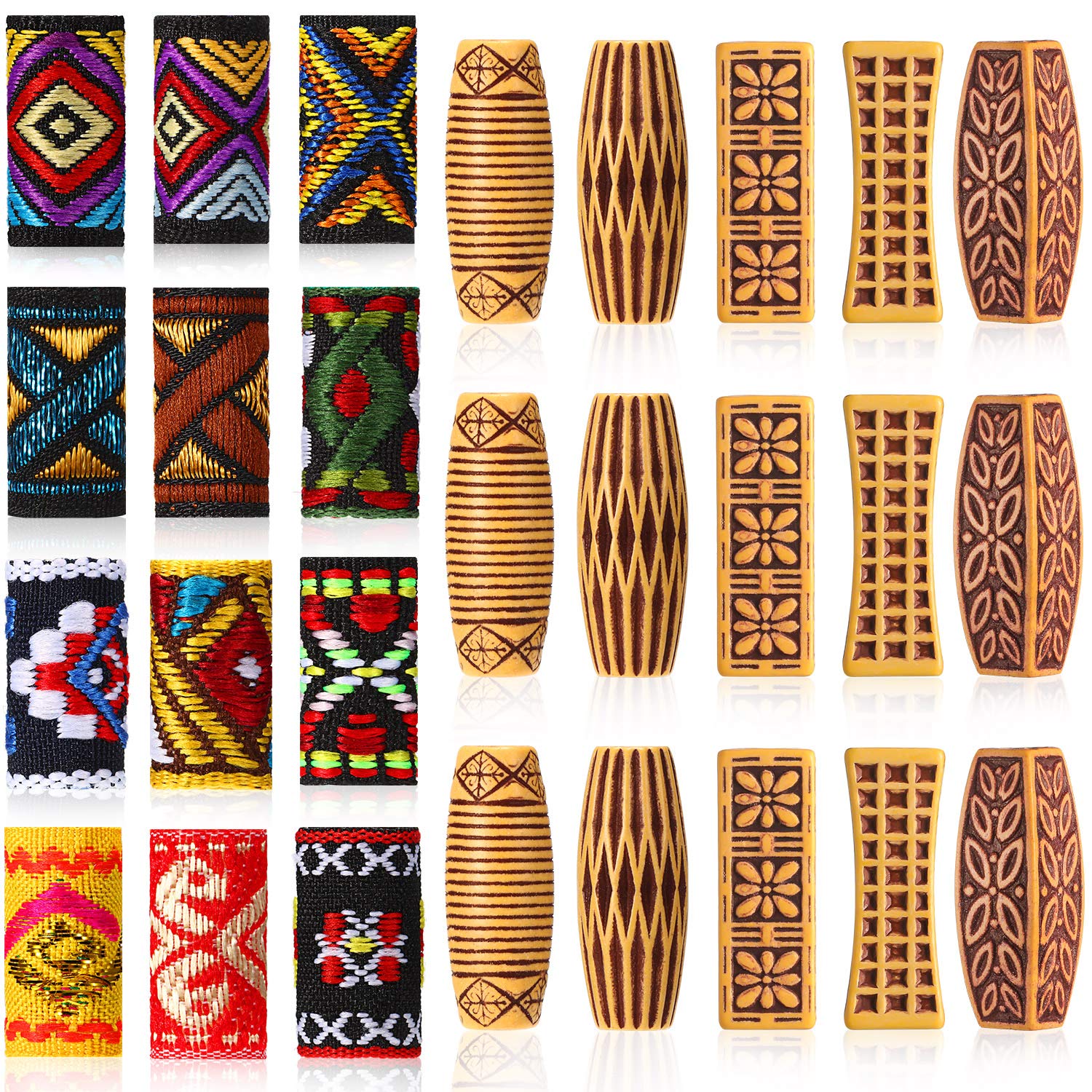 27 Pieces Hair Jewelry for Women Braids Hair Tube Beads and Fabric Dreadlock Beads DIY Mix