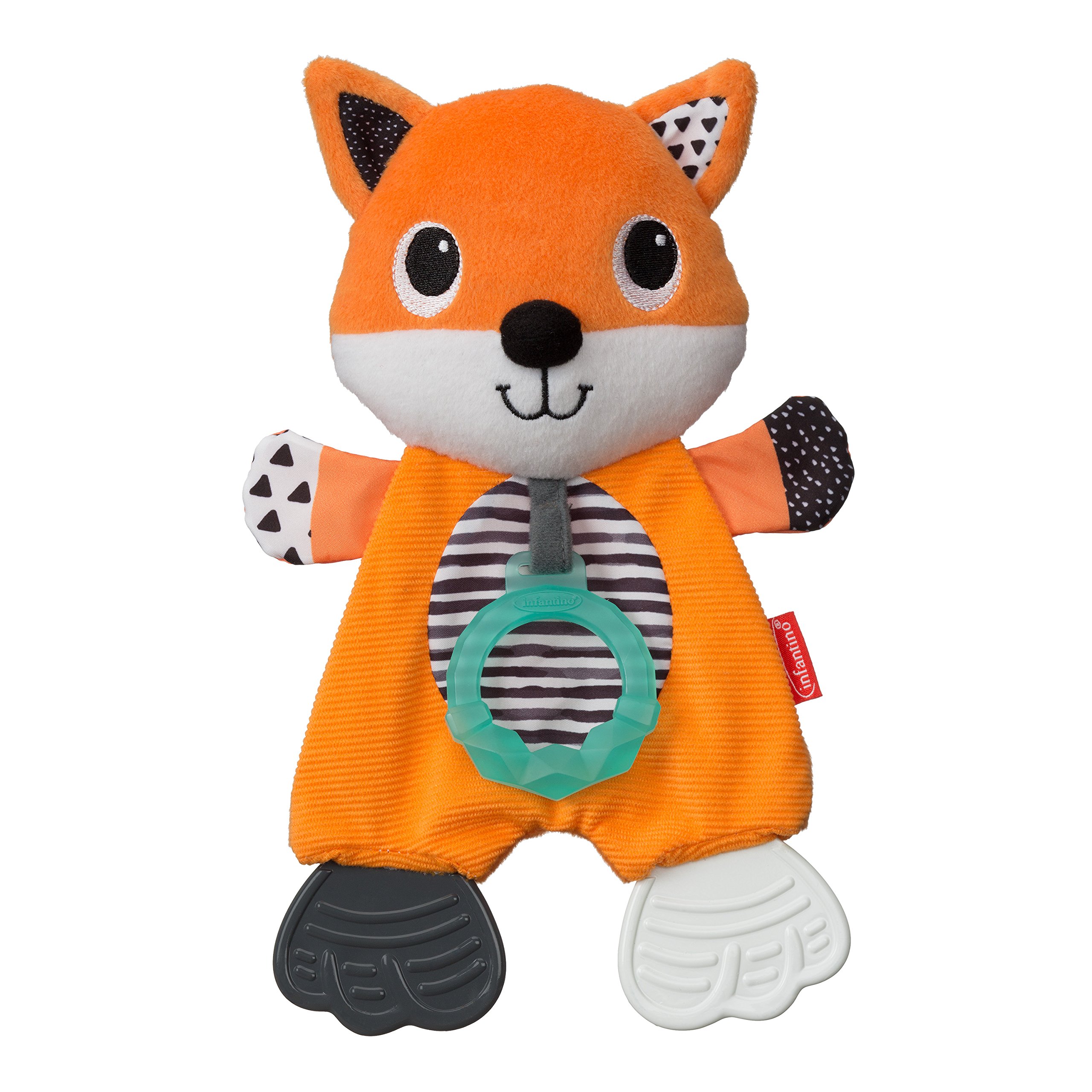 Infantino Cuddly Teether, Fox Character, 3 Textured Teething Places to Soothe Sore Gums, B