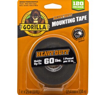 Gorilla Heavy Duty, Extra Long Double Sided Mounting Tape, 1″ x 120″, Black, (Pack of 1)