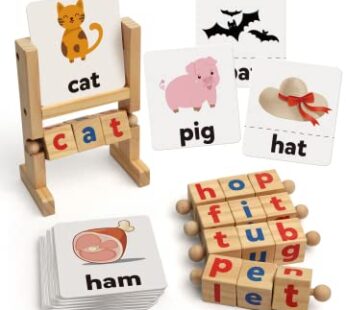 Coogam Wooden Reading Blocks Short Vowel Rods Spelling Games, Flash Cards Turning Rotating