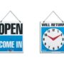 Bazic 7.5 x 9 Inches "Will Return" Clock Sign with "Open" Sign on Back (4398)