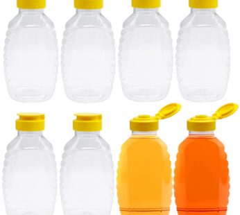 Qinsihwn 8 Pack 16oz Clear Plastic Honey Bottles,Refillable Food Grade Honey Container,Squ