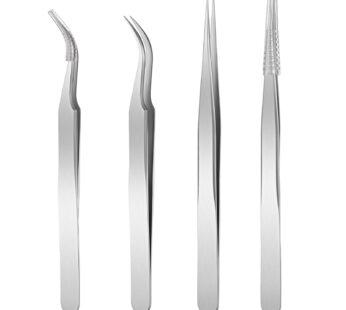 4 Pieces Eyelash Extension Tweezers Stainless Steel Straight and Curved Tip Volume Lash Tw