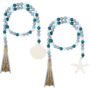 Janinka Seashell Wood Bead Garland 2 Pieces Farmhouse Beads Garland with Tassels Decorativ