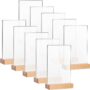Maitys 10 Pack Acrylic Sign Holder 4 x 6.5 in Clear Double Sided Table Sign with Wooden Ba