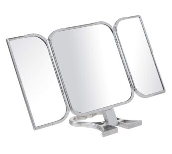 Danielle Creations 3-Way Foldable Travel Makeup Mirror with Built in Stand and Handle, Sil