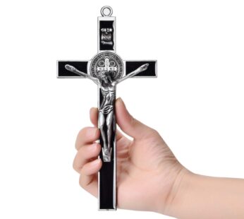 Wellcho Black Enamel Crucifix Wall Cross -Saint Benedict Metal Wall Art-7 Inch Cross Give