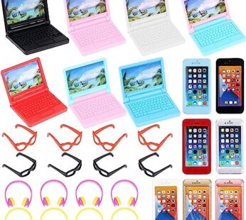 30 Pcs Doll Dollhouse Accessories 1/12 Scale Dollhouse Phone Laptop Computer Headset Glass