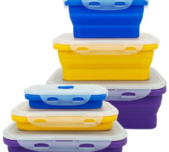 Lunbengo Camping Travel Collapsible Food Storage Container with Lids, Stackable Silicone S
