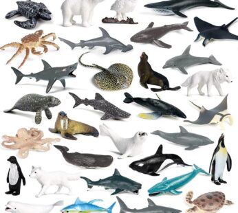 RCOMG 32PCS Mini Ocean Animal Figures Set with Sharks Whales Arctic Animals