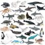 RCOMG 32PCS Mini Ocean Animal Figures Set with Sharks Whales Arctic Animals