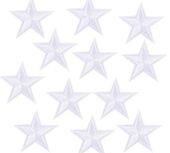 Framendino, 24 Pack White Star Iron on Sewing Appliques Patches Mini 5 Star Embroidered Fa