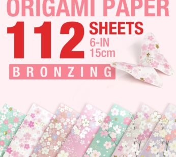 CUTBLAJAT 112 Sheets Heavier Origami Paper Japanese Cherry Blossom Pattern Sakura Bronzing