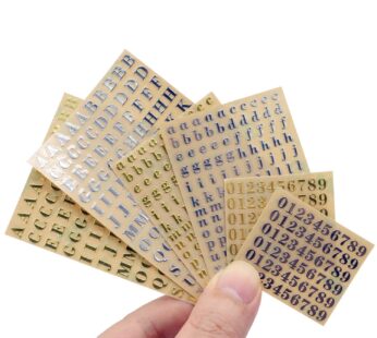 6 Sheets Small 0.18 inch Alphabet Number Stickers Mini Letters Stickers Glitter Alloy Self