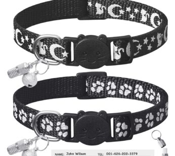 LLHK 2 Pack Breakaway Cat Collars & 2 Pcs Name Tags,Reflective Safety Kitten Collar with B