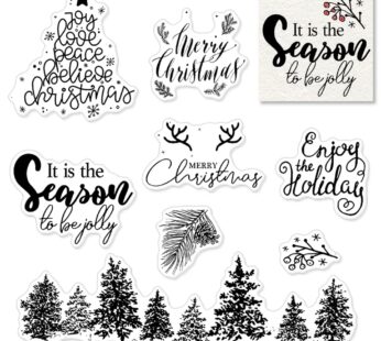 Christmas Trees Clear Stamps for Card Making and Photo Album Decorations, Merry Christmas