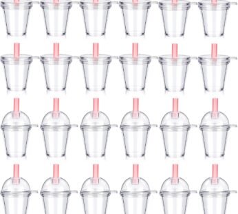 24 Pieces Mini Coffee Cup Keychain Dollhouse Plastic Mini Coffee Cups with Lids Ice Cream