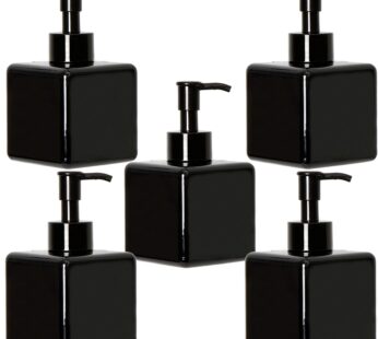 Youngever 5 Pack Black Plastic Square Pump Bottles, Refillable Plastic Pump Bottles for Di