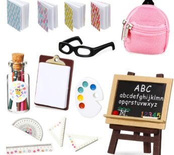 14 Pieces Mini Doll School Supplies for 11.5 inch Doll, Includes Mini Doll Backpack Glasse