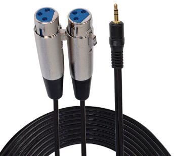 XLR Y Adapter Cable Splitter – 6 Ft 12 Gauge 3.5mm Male to Dual Female XLR Jacks w/ Metal