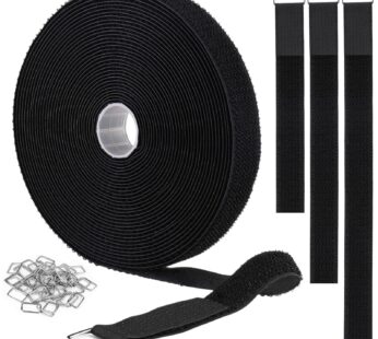 YMCRLUX 1″x32ft Hook and Loop Straps with 50 Metal Buckles, Adjustable Fastening Cable Str