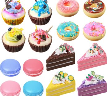 16 Pcs Fake Food Realistic Artificial Toy Donuts Cupcake Fake Slice Cake Artificial Simula
