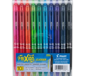 Pilot, FriXion Clicker Erasable Gel Pens, Fine Point 0.7 mm, Pack of 10, Assorted Colors