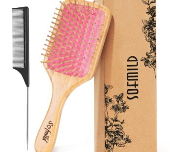 Sofmild Hair Brush-Natural Wooden Bamboo Brush-Eco Friendly Detangle Paddle Hairbrush for