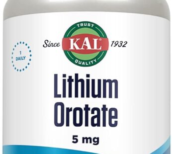 KAL Lithium Orotate 5mg, Low Dose Lithium Supplement for Brain, Nervous System and Mood Support, Chelated and Highly Bioavailable, Vegan, Non-GMO, Organic Rice Extract Blend, 180 Servings, 180 VegCaps