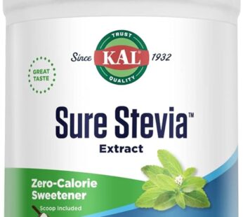 KAL Sure Stevia Extract Powder, Low Carb, Plant Based Stevia Sweetener, Great Taste, Zero Calories, Zero Sugar, Low Glycemic & Perfect for a Keto Diet, 60-Day Guarantee, Approx. 1820 Servings, 3.5oz