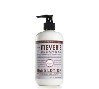 MRS. MEYER’S CLEAN DAY Hand Lotion for Dry Hands, Non-Greasy Moisturizer Made with Essential Oils, Lavender, 12 oz