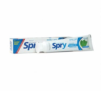 Spry Xylitol Toothpaste 5oz, Fluoride Free Toothpaste Adult and Kids, Teeth Whitening Toothpaste with Xylitol, Natural Breath Freshening, Mouth Moisturizing Ingredients, Peppermint (Pack of 2)